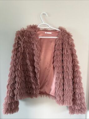 Cupshe Dusty Rose Faux-Feather Fringe Jacket